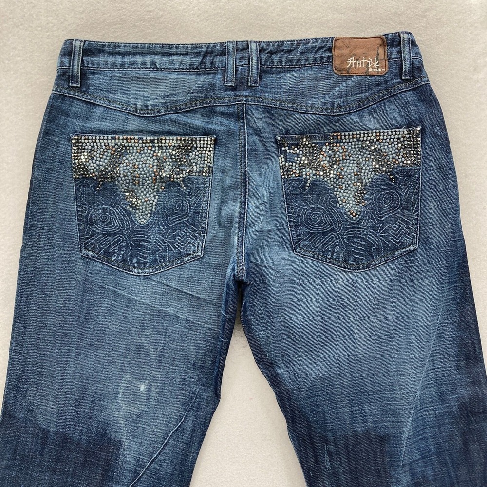Antik Denim Jeans Mens 36x34 Relaxed Straight Dark Blue Denim Grunge Hip Hop Y2K